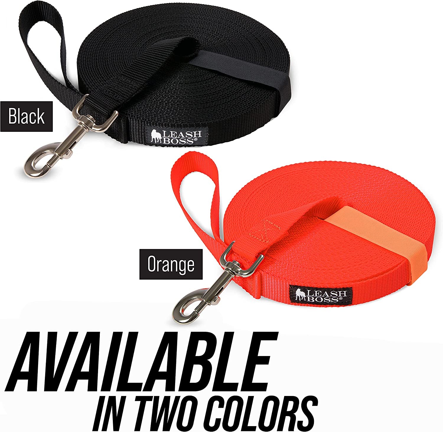 Long Trainer - 1 Inch Nylon Long Dog Training Leash with Storage Strap (50 Ft, Black)