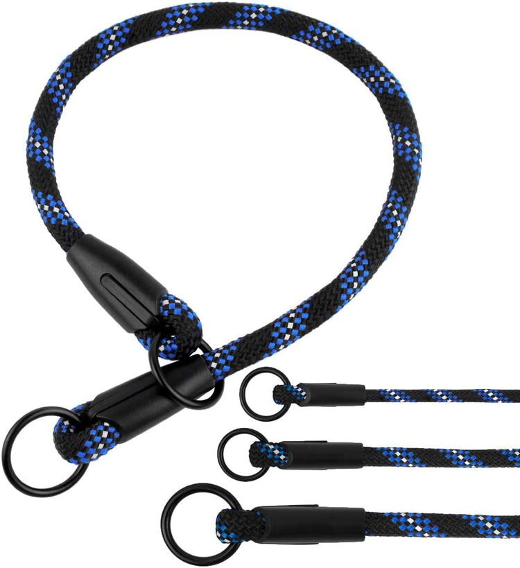 Rope Pro Training Dog Collar Braided No Pull Quick Release round Lead Collars for Dogs Small Medium Large Puppy (XS - 15.7" Long, Blue)