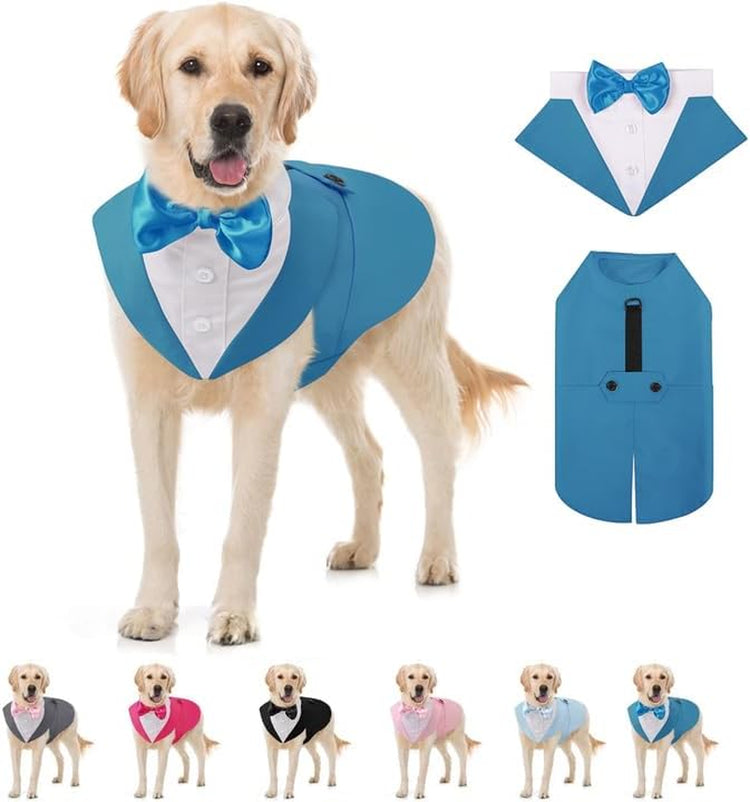 Dog Tuxedo for Large Dogs, Formal Dog Suit and Tie, Gentle Dogs Wedding Party Suit Bow Tie Shirt, Pet Wedding Outfit with Detachable Bowtie Collar for Christmas Halloween Dress Up