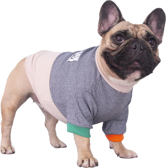 Pet Dog Crewneck Sweater Color Block Pullover Winter Warm Clothes for English Bulldog Bully Pitbull - Grey and Yellow/Xlarge