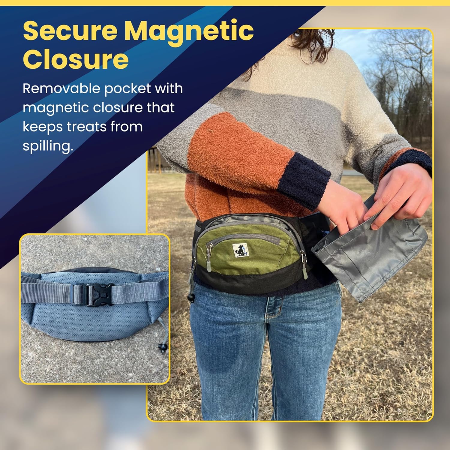 Dog Treat Pouch – Green Training Bag with Removable Pocket & Poop Bag Dispenser