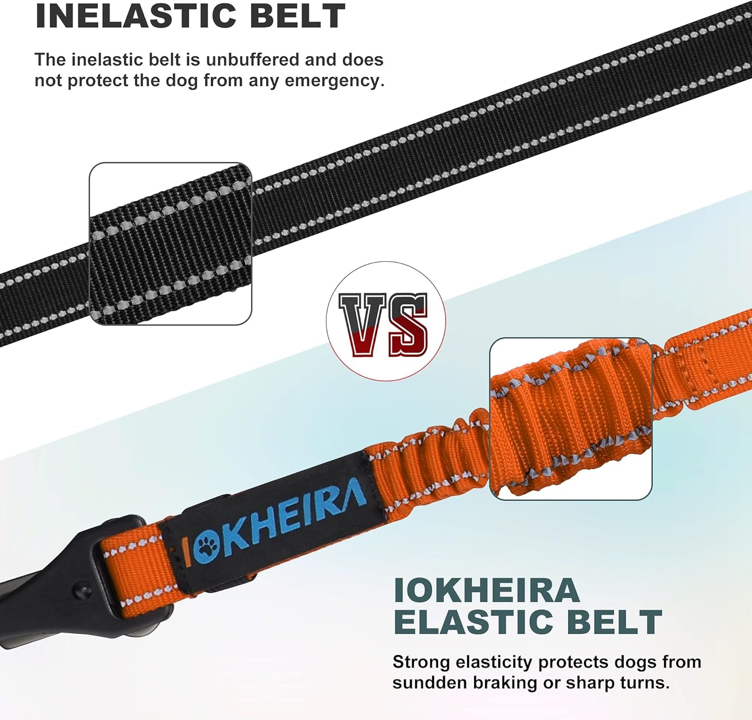 Dog Seat Belt 3-In-1 Car Harness for Dogs Adjustable Safety Seatbelt for Car Durable Nylon Reflective Bungee Fabric Tether with Clip Hook Latch & Buckle, Swivel Zinc Alloy Carabiner