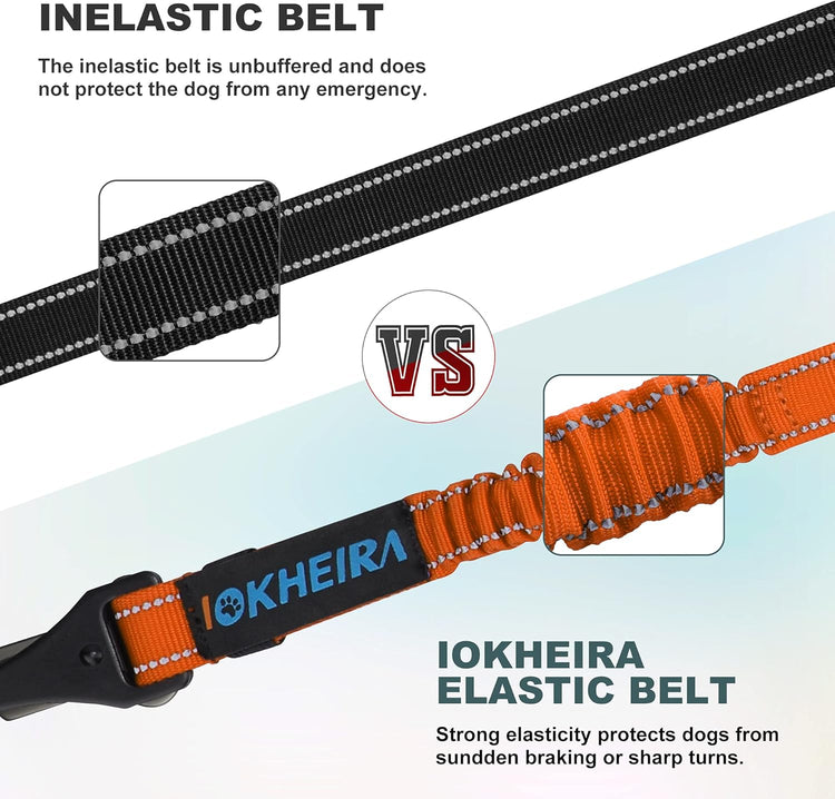 Dog Seat Belt 3-In-1 Car Harness for Dogs Adjustable Safety Seatbelt for Car Durable Nylon Reflective Bungee Fabric Tether with Clip Hook Latch & Buckle, Swivel Zinc Alloy Carabiner