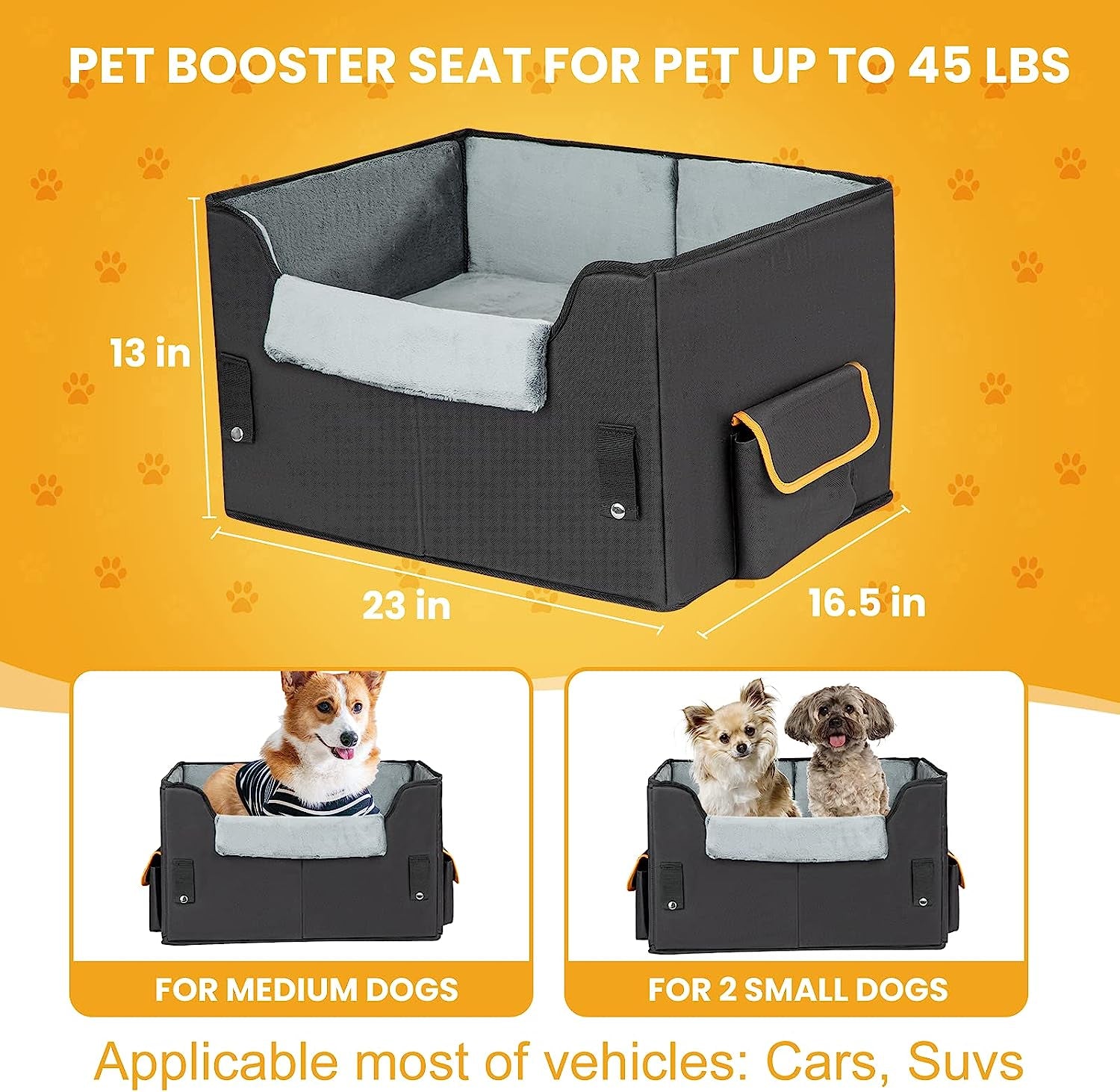Elevated Dog Car Seat for Small Dogs & Cats – Booster Travel Carrier Bed with Adjustable Straps