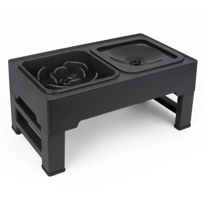 Elevated Dog Bowls with Slow Feeder, Adjust 4 Heights for Small Medium Large Dogs, Black