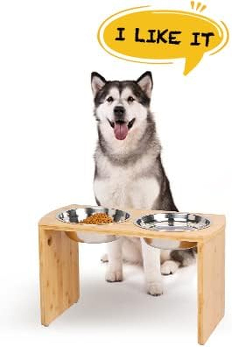 Elevated Bamboo Dog Bowls – Large, 13" Tall with 2 Stainless Steel Bowls