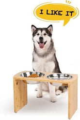 Elevated Bamboo Dog Bowls – Large, 13" Tall with 2 Stainless Steel Bowls