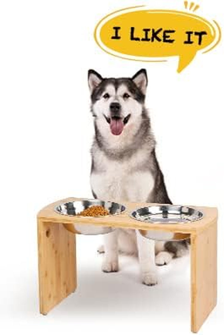 Elevated Bamboo Dog Bowls – Large, 13" Tall with 2 Stainless Steel Bowls