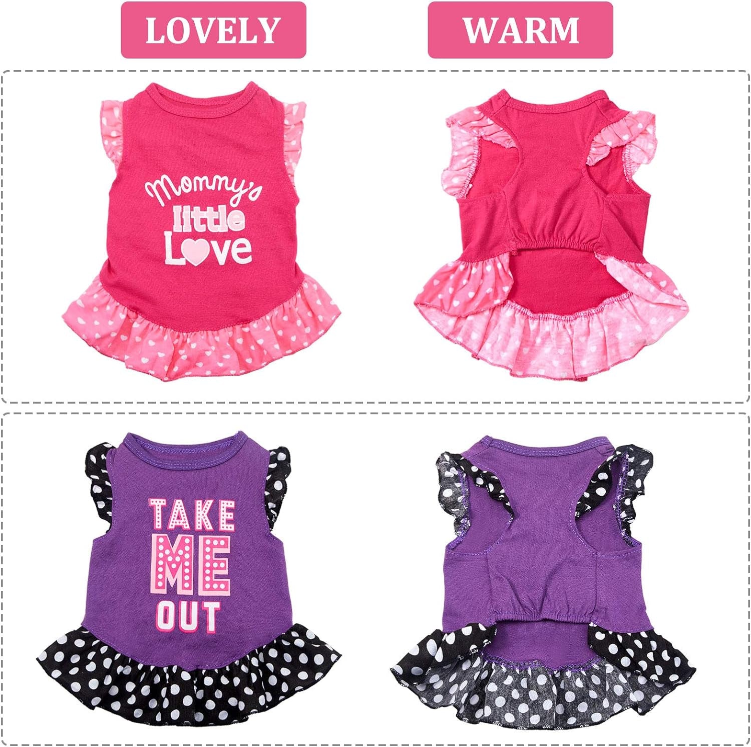 2 Pieces Dog Dresses for Dogs Cute Girl Female Pet Dress Mommy Puppy Shirt Skirt Dresses Pet Summer Clothes Apparel for Cats(Love and Me,X-Small)