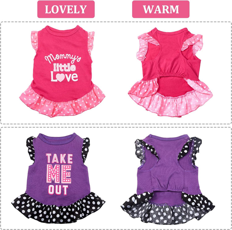 2 Pieces Dog Dresses for Dogs Cute Girl Female Pet Dress Mommy Puppy Shirt Skirt Dresses Pet Summer Clothes Apparel for Cats(Love and Me,X-Small)