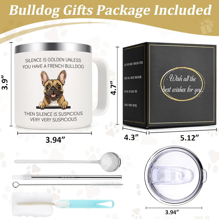 French Bulldog Gifts, Silence Is Golden Unless You Have a French Bulldog 14 Oz Insulated Coffee Mug, Frenchie Gifts, Birthday Christmas Gift for Dog Lovers, White