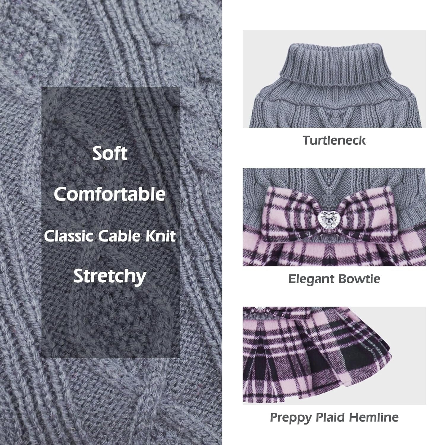 Dog Sweater Warm Pullover Pet Coats Comfy Dogs Clothes with Bowtie Turtleneck Cat Sweaters Thick Dog Sweaters for Small Dogs Male Stretchy Knitwear Pet Sweater Dress for Cold Weather Winter