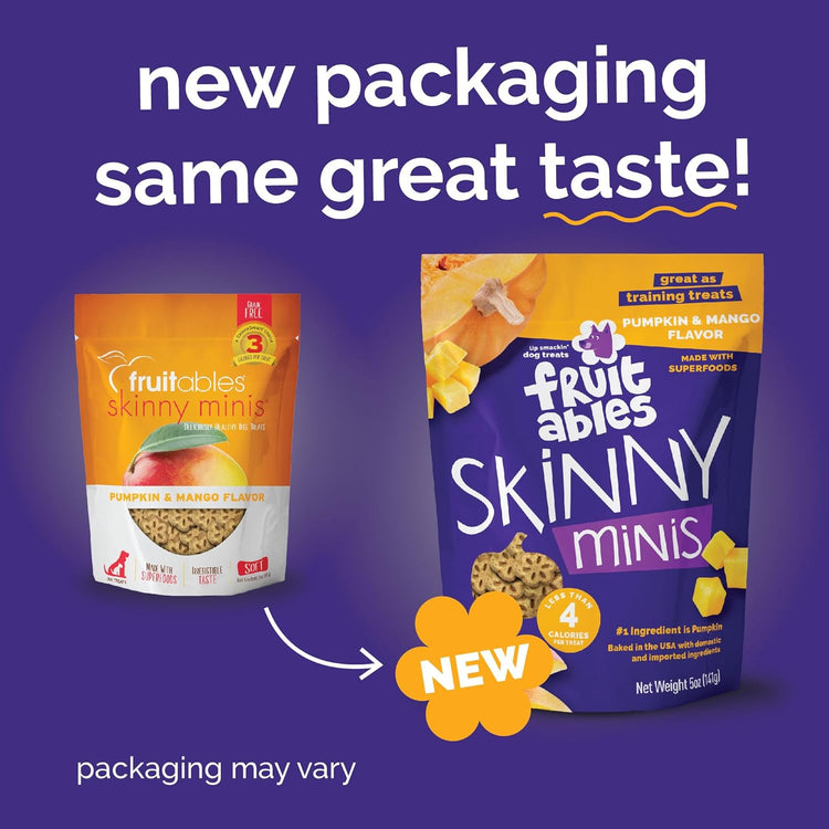 Skinny Mini Dog Treats, Healthy Pumpkin Treat for Dogs, Low Calorie & Delicious, Puppy Training, Free of Wheat, Corn and Soy, Made in the USA, Pumpkin and Mango Flavor, 5Oz