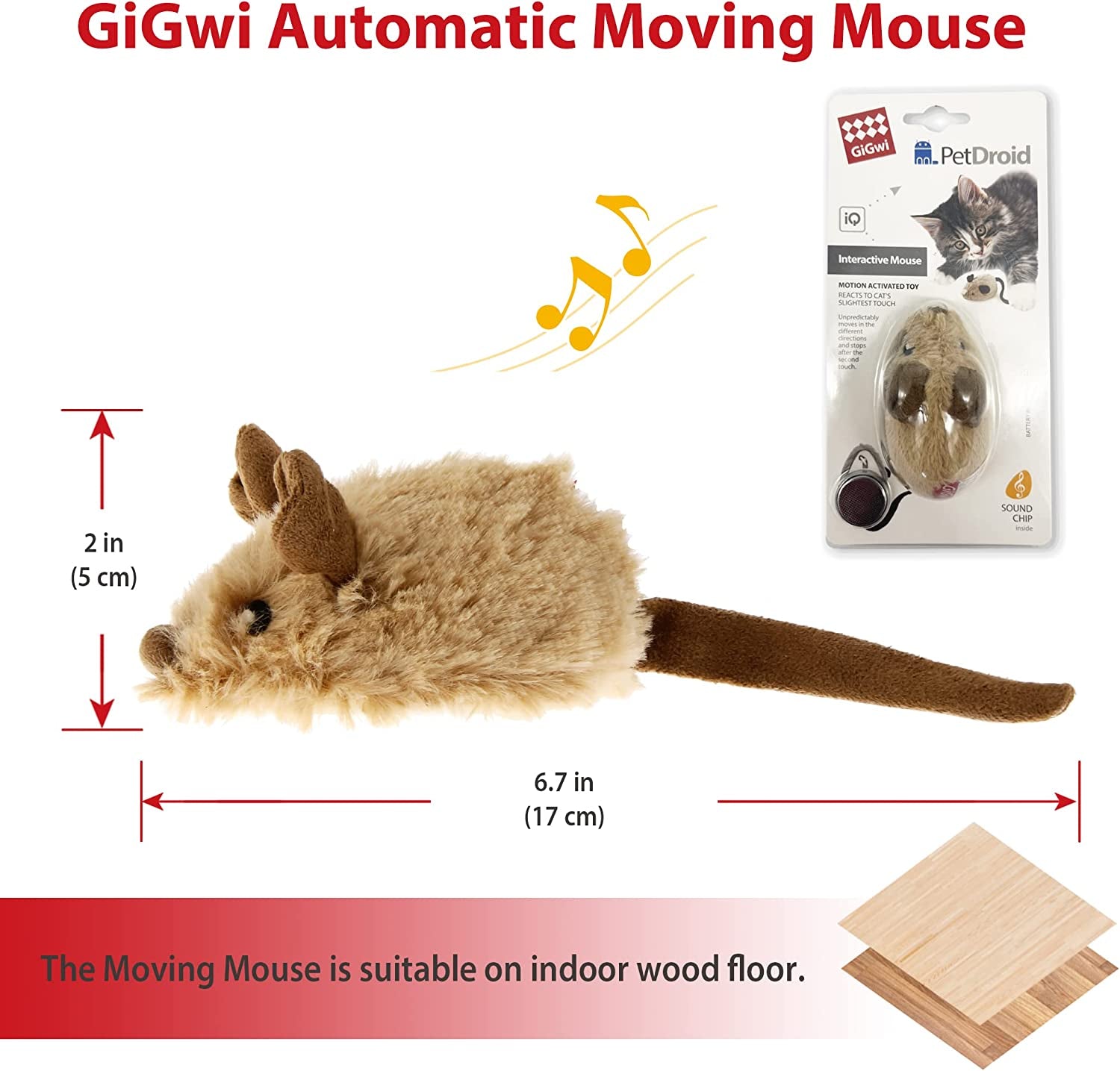 Automatic Moving Mouse Cat Toy with Squeaky Sound – Interactive Electronic Toy for Indoor Cats (Brown Ears)