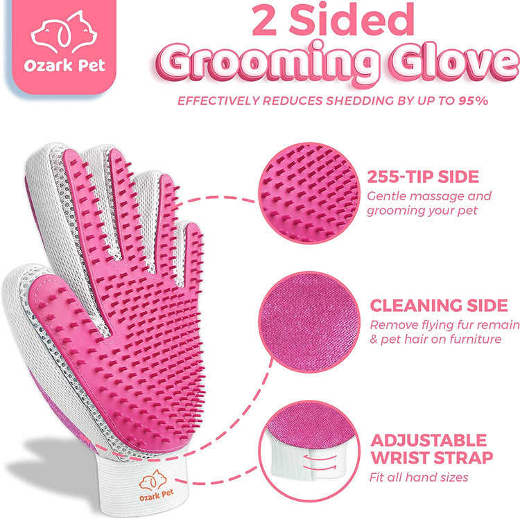 Dog & Cat Shedding Brush – Dematting Tool and Glove, Reduces Shedding up to 95%, Pink