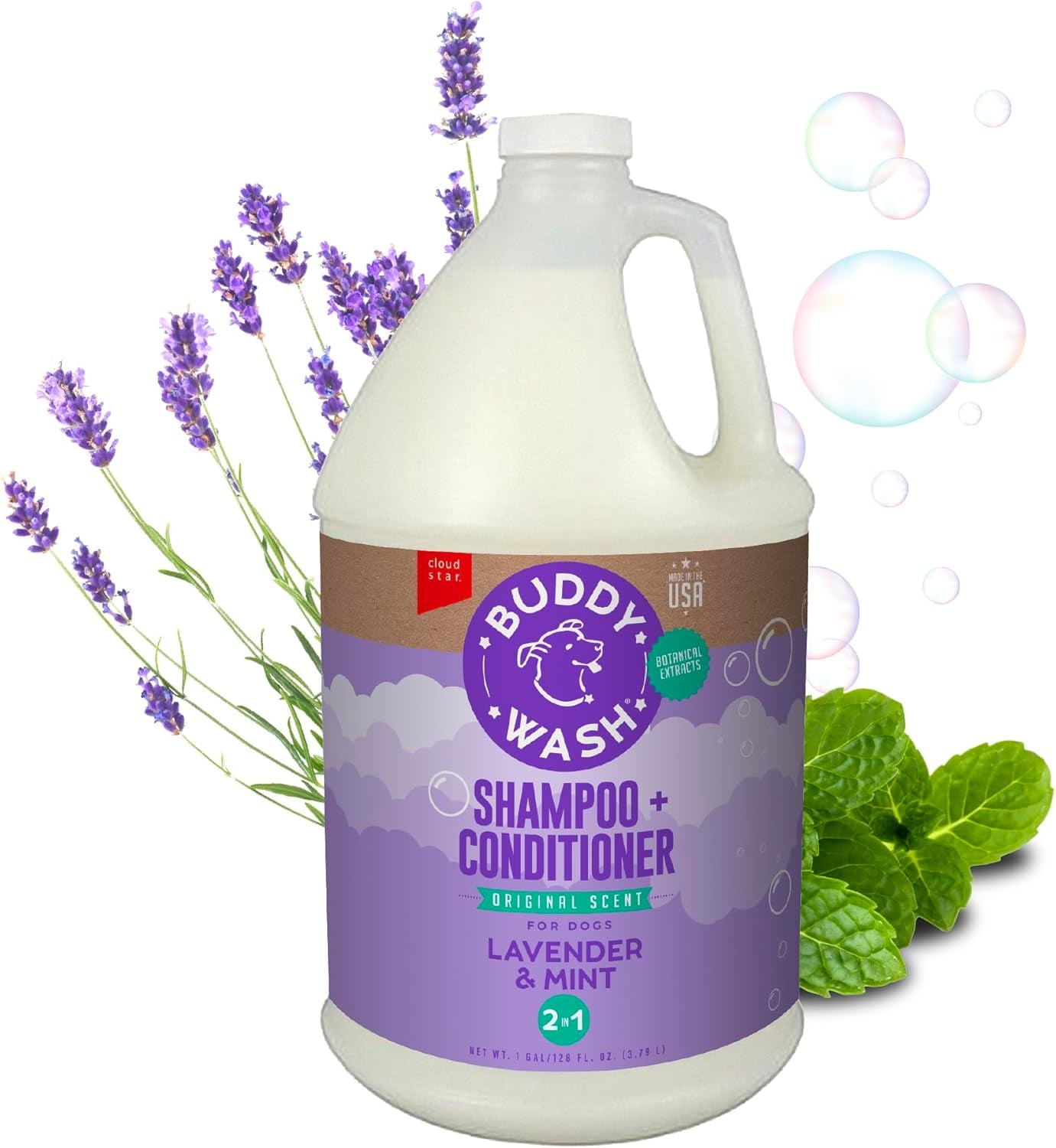Buddy Wash 2-in-1 Dog Shampoo & Conditioner – Lavender & Mint, 1 Gallon