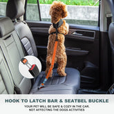 Dog Seat Belt 3-In-1 Car Harness for Dogs Adjustable Safety Seatbelt for Car Durable Nylon Reflective Bungee Fabric Tether with Clip Hook Latch & Buckle, Swivel Zinc Alloy Carabiner
