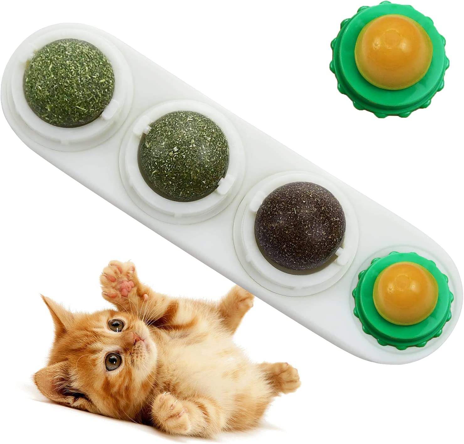 Catnip Wall Ball Cat Toys with 2 Treat Candies – Safe Edible Licking Balls for Indoor Cats