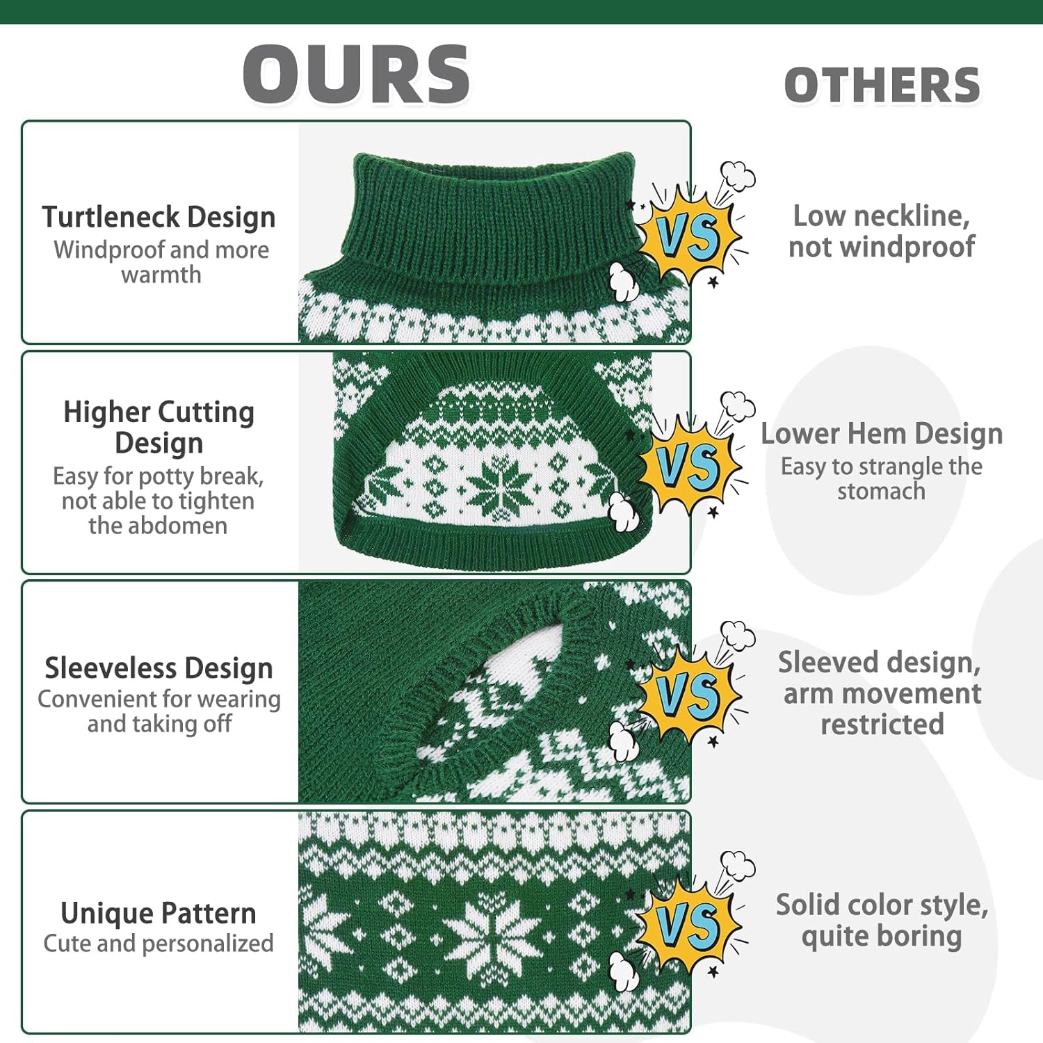 Cable Knit Dog Sweater Turtleneck, Cold Weather Pullover Classic Knitwear, Snowflake Pattern Thick Warm Winter Pet Clothes, Dog Christmas Sweater for Small Medium Large Dogs Cats,Green SM