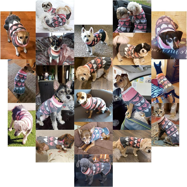 Pet Dog Long Sweaters Dress Knitwear Turtleneck Pullover Warm Winter Puppy Sweater Long Dresses (Grey Heart, Small)