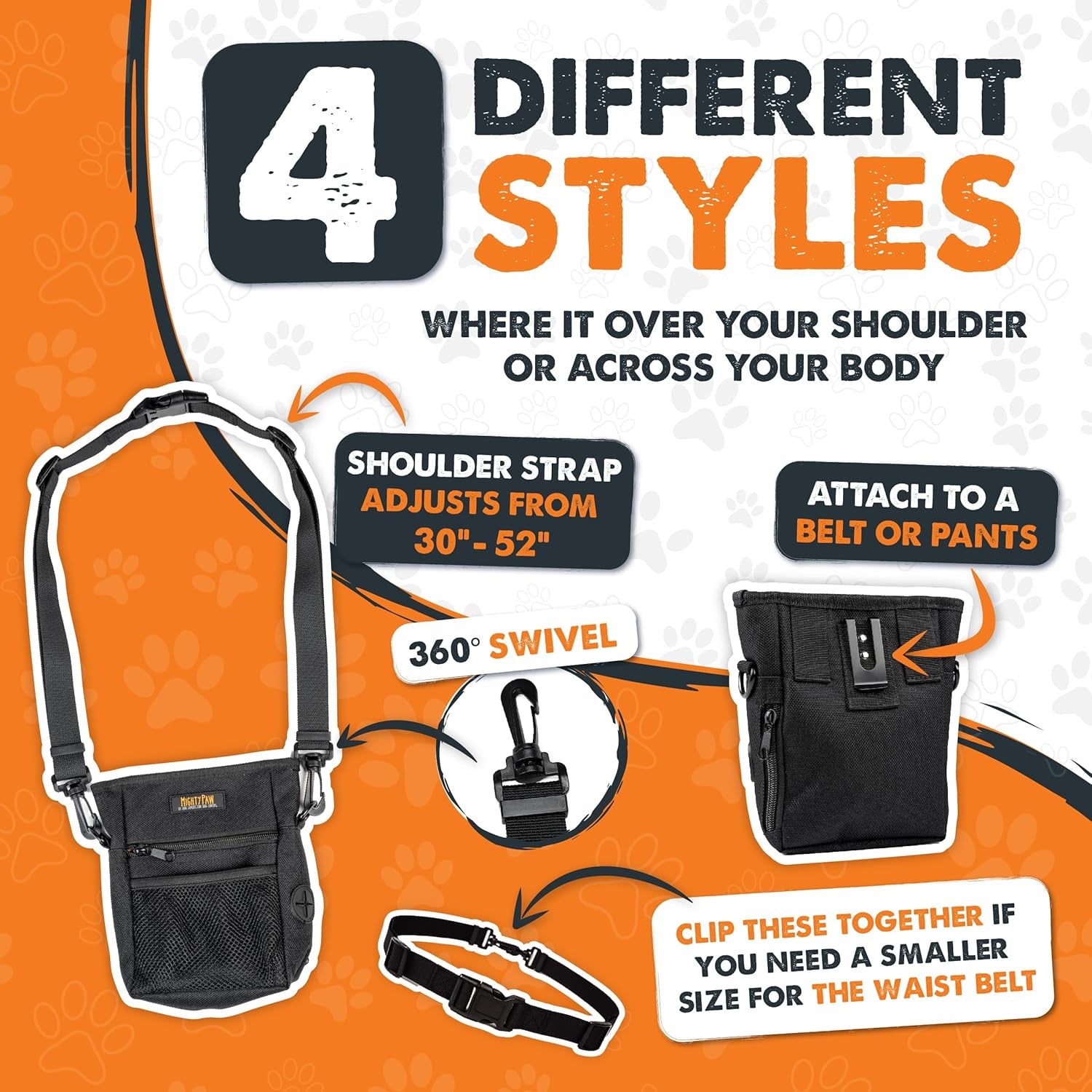 Dog Treat Training Pouch – No-Spill Magnetic Closure, Hands-Free with Built-in Poop Bag Holder, Black