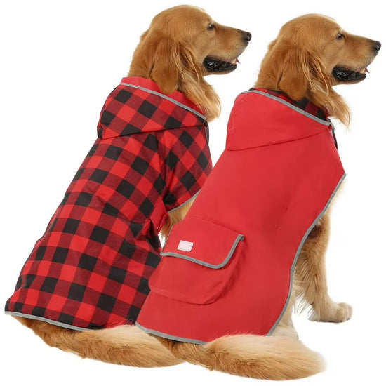 Dog Raincoat for Medium Dogs Waterproof Hooded Rain Jacket with Reflective Strips Leash Hole & Poncho Adjustable Fit (Red,L)