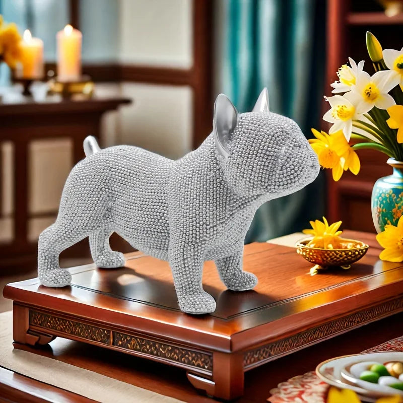Beaded French Bulldog resin statue, colorful animal,home table centerpiece, office Decor, room Decor, shelf Decor, holiday gift.