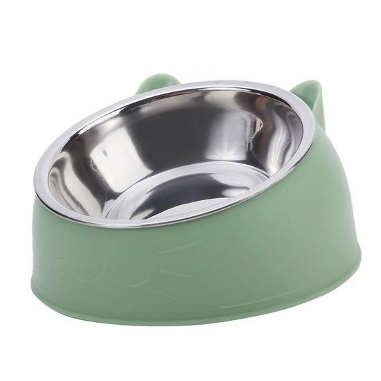Inclined Stainless Steel Cat Bowl – Elevated Anti-Spill Feeder