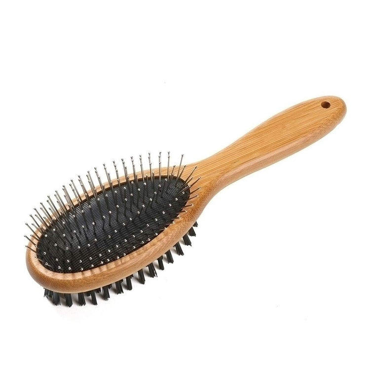 Pet Slicker Brush with Bamboo Handle – Double-Sided Grooming Comb for Dogs & Cats, Long Hair