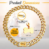 Gold Dog Chain Collar 19Mm Stainless Steel Cuban Link Chain Strong Heavy Duty Chew Proof Dog Necklace with Buckle for Luxury Training Dog Chain Collars for Medium Large Dog Gold Chain (16 Inch)