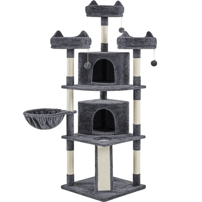 69In Large Cat Tree Tower with Condos & Scratching Board, Dark Gray
