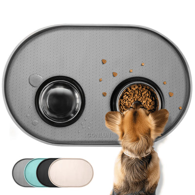 Pet Feeding Mat – BPA-Free Silicone, Waterproof with Raised Edges (Gray, 32"x20")