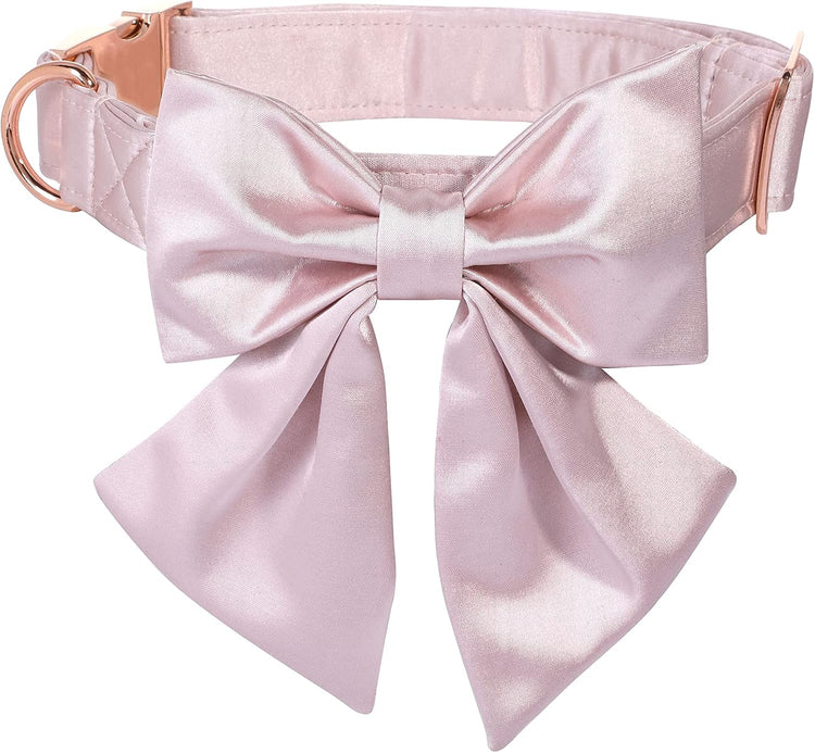 Silk Bowtie Dog Collar – Comfortable Adjustable Collar with Detachable Bow Tie for Small Dogs (10-16 Inch Neck)