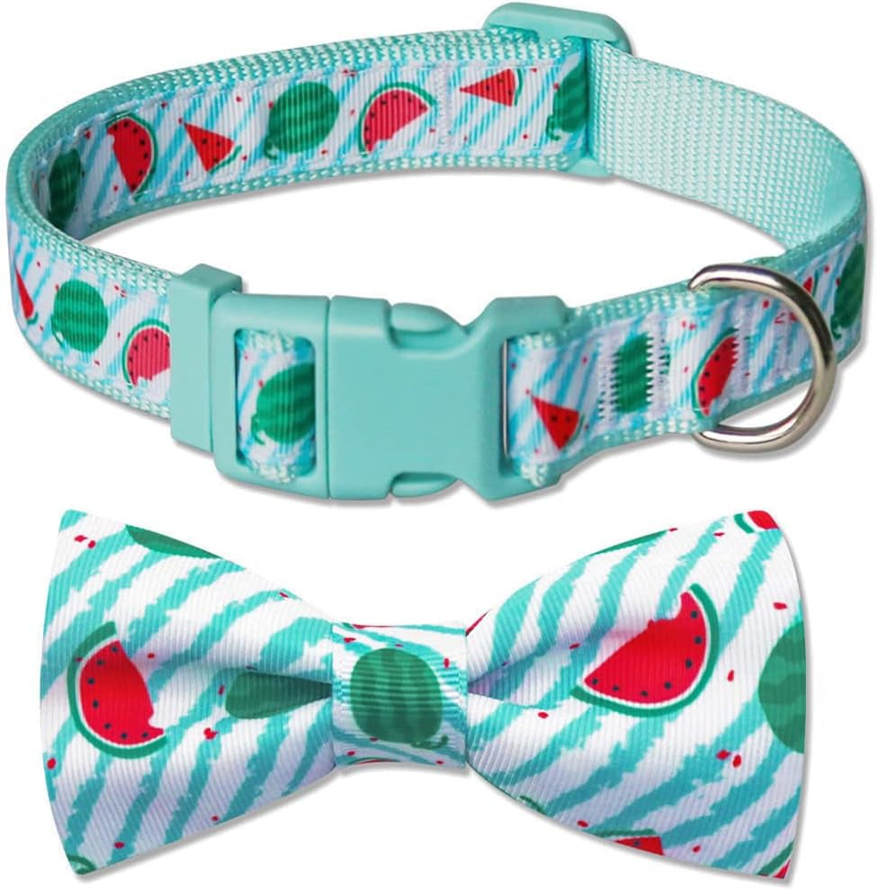 Watermelon Bowtie Dog Collar – Stylish & Comfy Puppy Collar with Bow Tie for Small Dogs