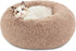Calming Plush Cat Bed – Small 20” Round Washable Pet Bed with Anti-Slip, Camel Color