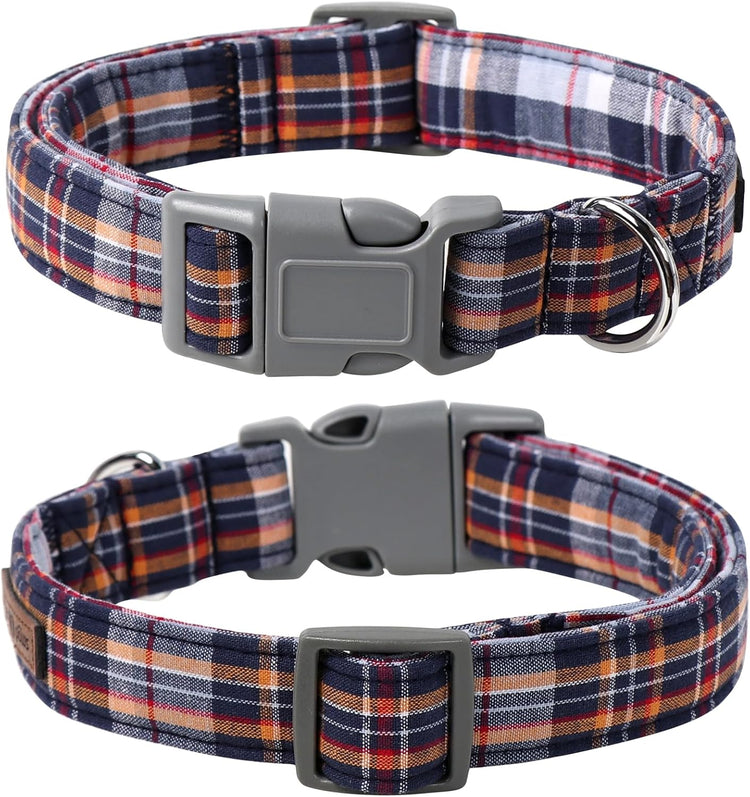 Adjustable Dog & Cat Collar with Bowtie – Grid Pattern, Plastic Buckle, Fits Small to Large Pets