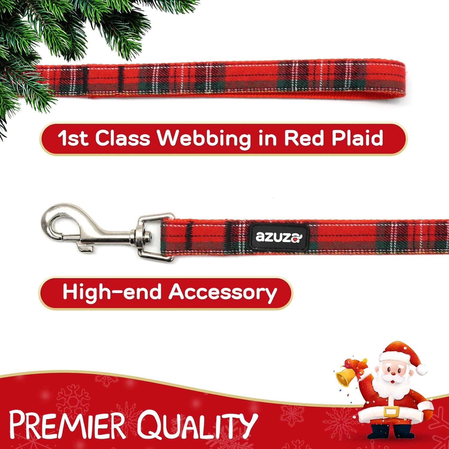 Christmas Buffalo Dog Collar and Leash Set, Classic Plaid Collar with Removable Bowtie and Matching Leash for Medium Dogs