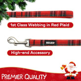 Christmas Buffalo Dog Collar and Leash Set, Classic Plaid Collar with Removable Bowtie and Matching Leash for Medium Dogs