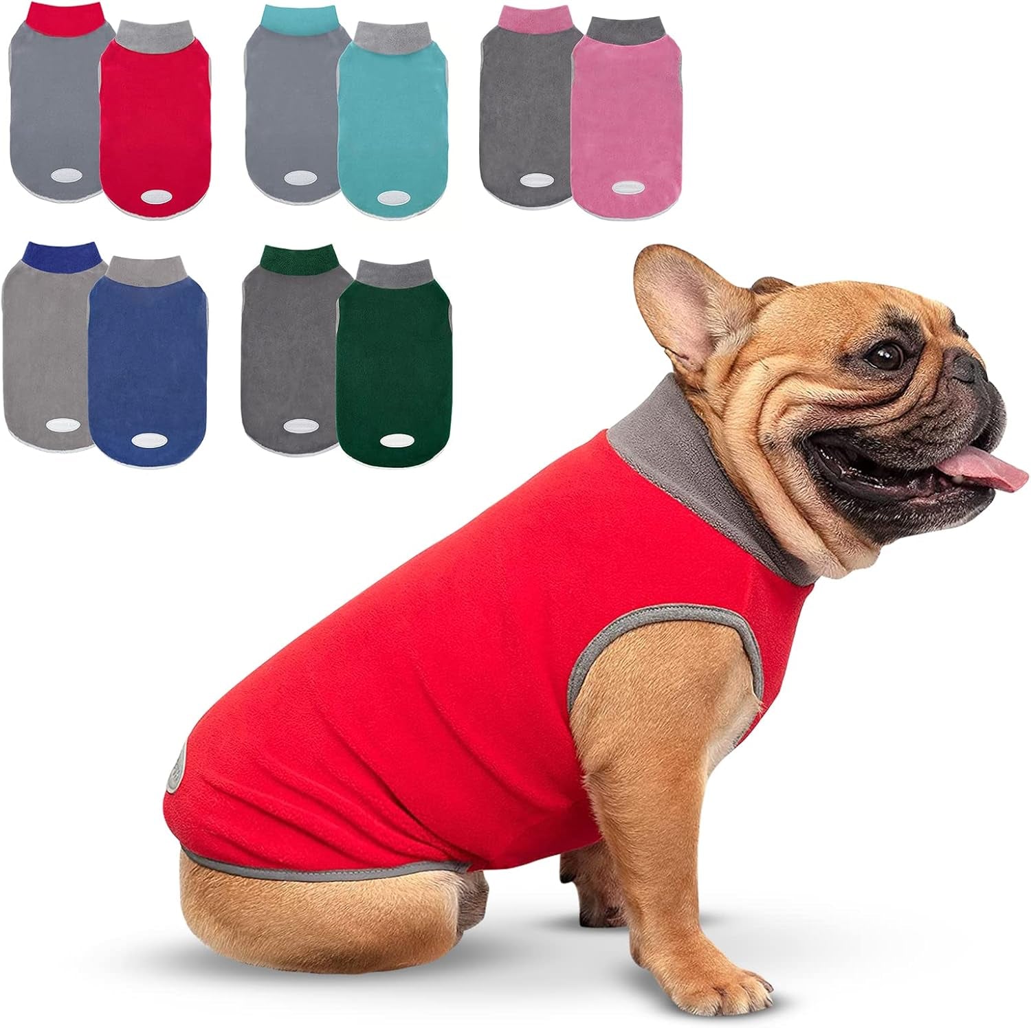 2 Pack Dog Fleece Sweater Stretchy Sweatshirt Vest with Reflective Stripe Pullover Jacket Lightweight Pet Dog Clothes for Small Dogs Grey & Red