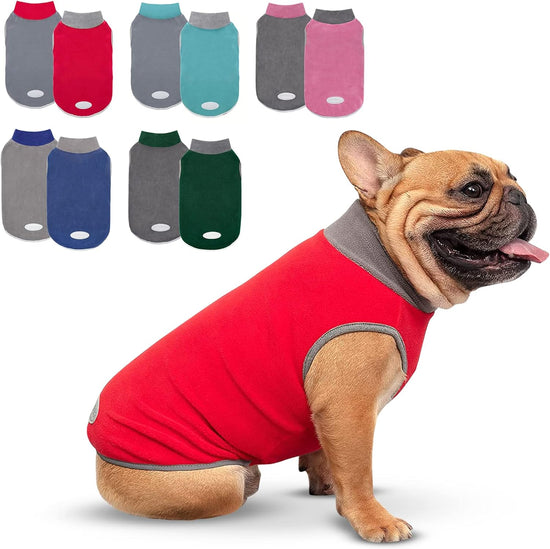 2 Pack Dog Fleece Sweater Stretchy Sweatshirt Vest with Reflective Stripe Pullover Jacket Lightweight Pet Dog Clothes for Small Dogs Grey & Red