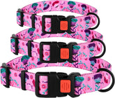 Nylon Dog Collar with Pink Floral Pattern – Adjustable 14-18 Inch