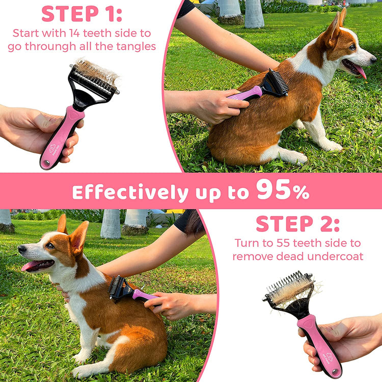 Dog & Cat Shedding Brush – Dematting Tool and Glove, Reduces Shedding up to 95%, Pink