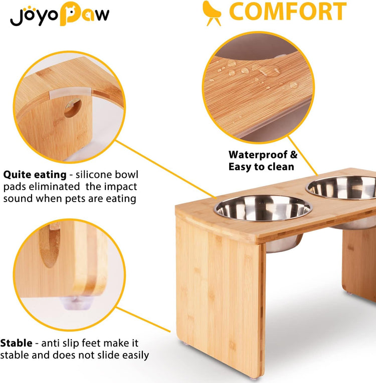 Elevated Bamboo Dog Bowls – Large, 13" Tall with 2 Stainless Steel Bowls