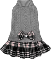 Dog Sweater Warm Pullover Pet Coats Comfy Dogs Clothes with Bowtie Turtleneck Cat Sweaters Thick Dog Sweaters for Small Dogs Male Stretchy Knitwear Pet Sweater Dress for Cold Weather Winter