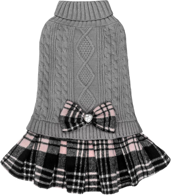 Dog Sweater Warm Pullover Pet Coats Comfy Dogs Clothes with Bowtie Turtleneck Cat Sweaters Thick Dog Sweaters for Small Dogs Male Stretchy Knitwear Pet Sweater Dress for Cold Weather Winter