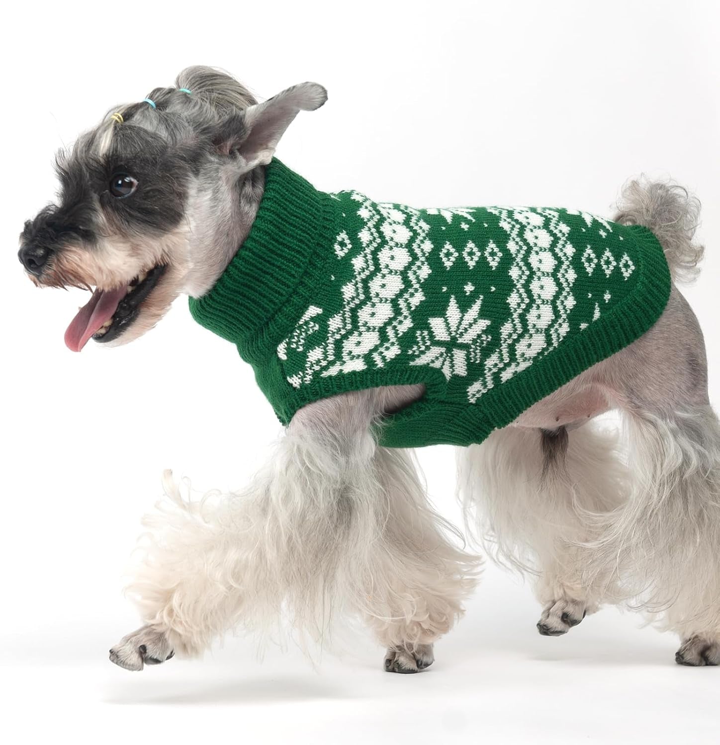 Cable Knit Dog Sweater Turtleneck, Cold Weather Pullover Classic Knitwear, Snowflake Pattern Thick Warm Winter Pet Clothes, Dog Christmas Sweater for Small Medium Large Dogs Cats,Green SM