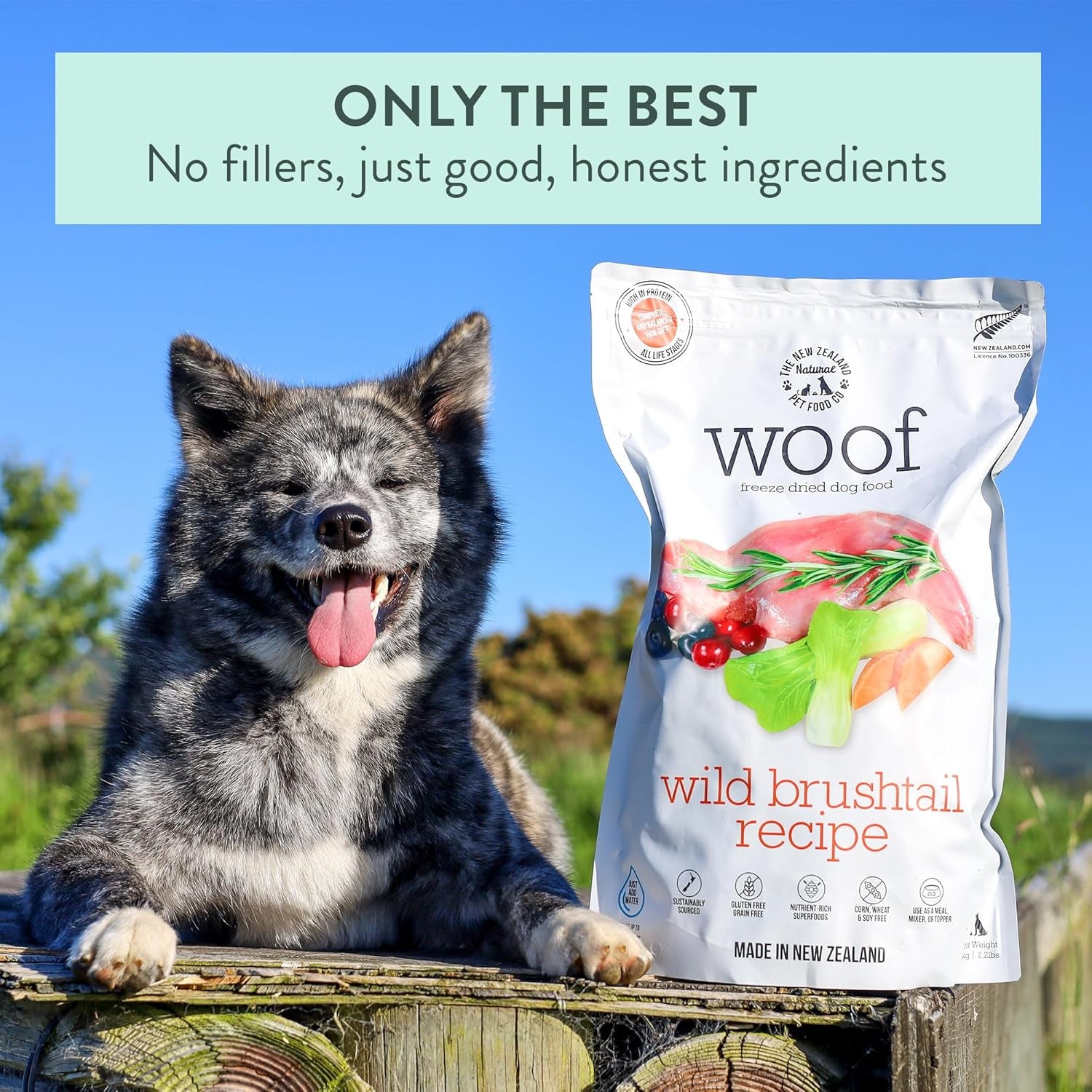 WOOF Freeze-Dried Dog Food – Wild Brushtail Recipe, High Protein Treats & Meal Toppers, 2.2 lb