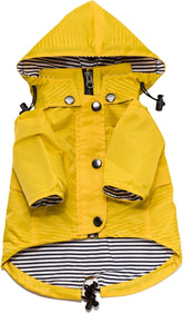 Zip up Dog Raincoats with Reflective Buttons, Pockets, Rain/Water Resistant, Adjustable Drawstring, & Removable Hood - XXS to XXL - Stylish Premium Dog Raincoats (Yellow, Medium)