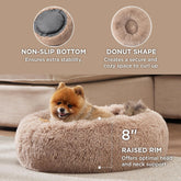 Calming Plush Cat Bed – Small 20” Round Washable Pet Bed with Anti-Slip, Camel Color