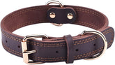 Leather Dog Collar, Genuine Heavy Duty Wide Dog Collar for Small,Medium,Large and Extra Large Dog (S: 0.8" Wide for 13.4"-15.8" Neck, Dual Stitch - Brown)